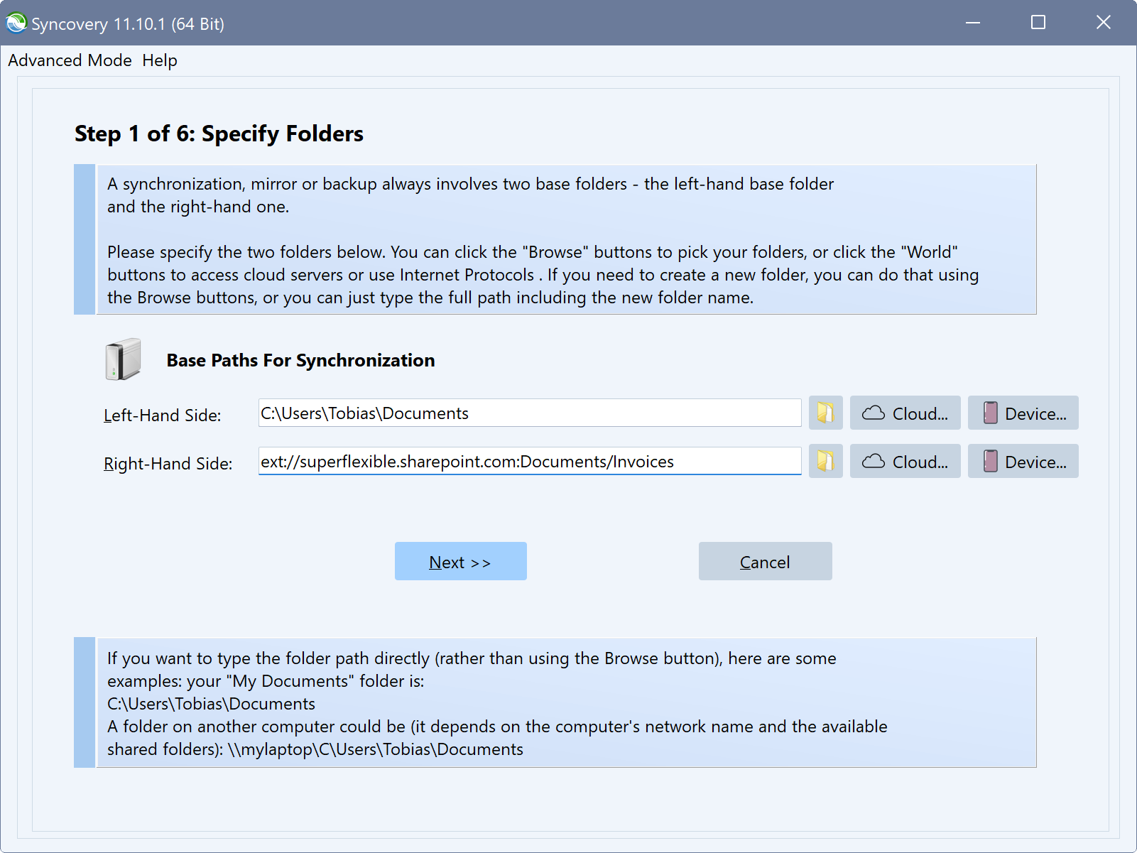 마법사 모드에서 SharePoint 동기화